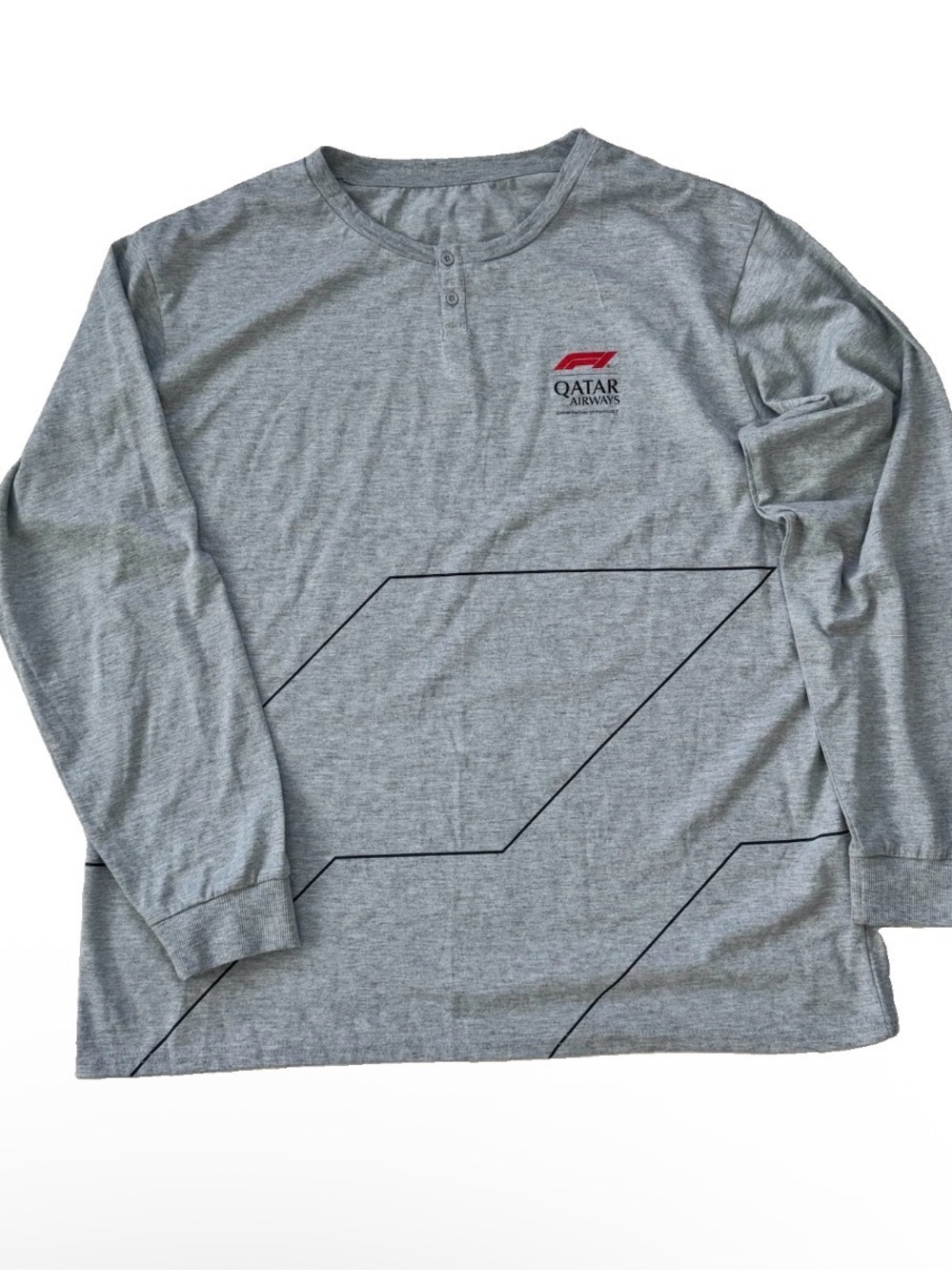 F1 Qatar Airways Shirt Mens Size XL Grey Graphic Henley Long Sleeve Pajamas